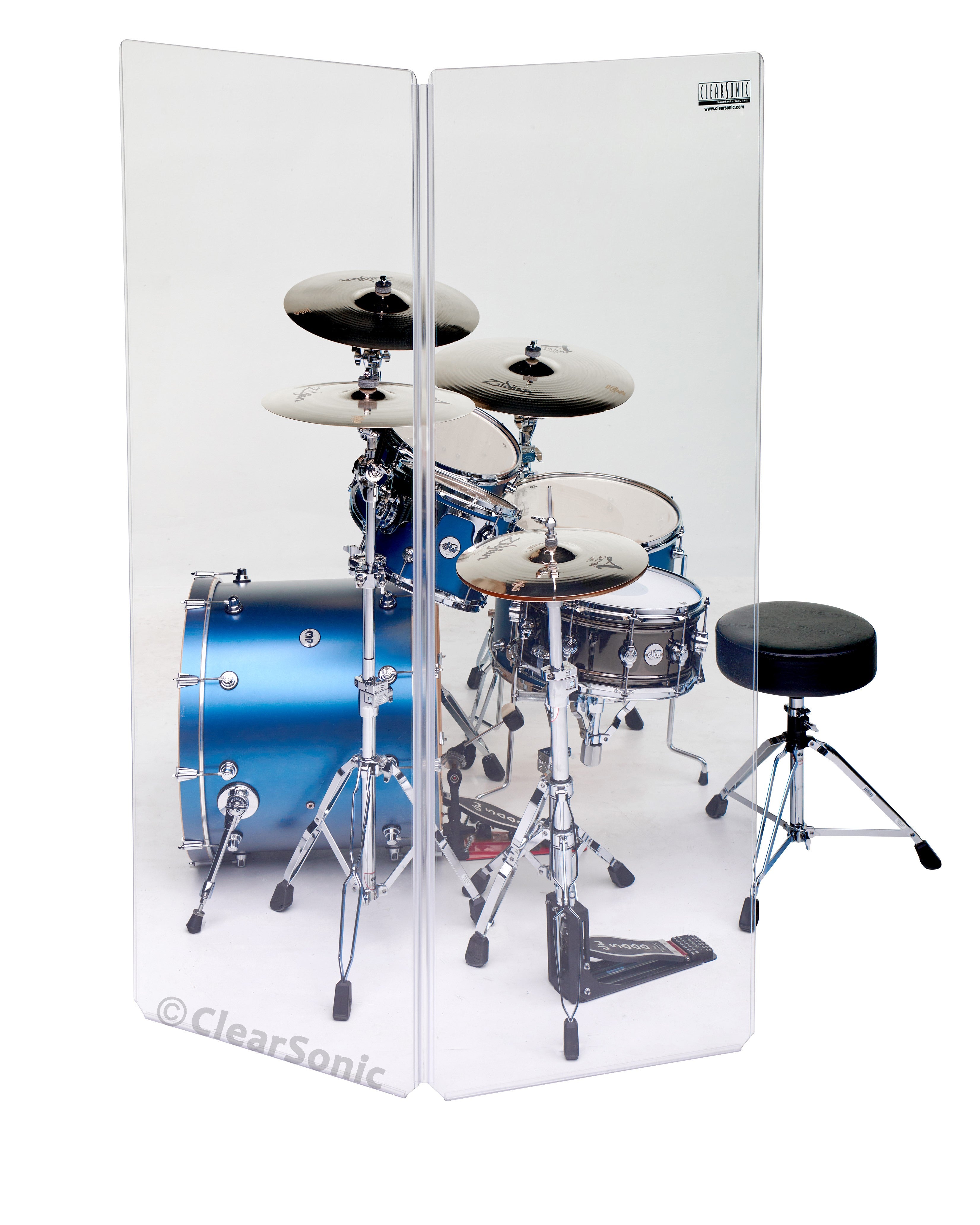 2 panel 6.5 ft. Tall Acrylic Drum Shield with Flexible Full-Length Hinges and Cable Cutouts A2478x2
