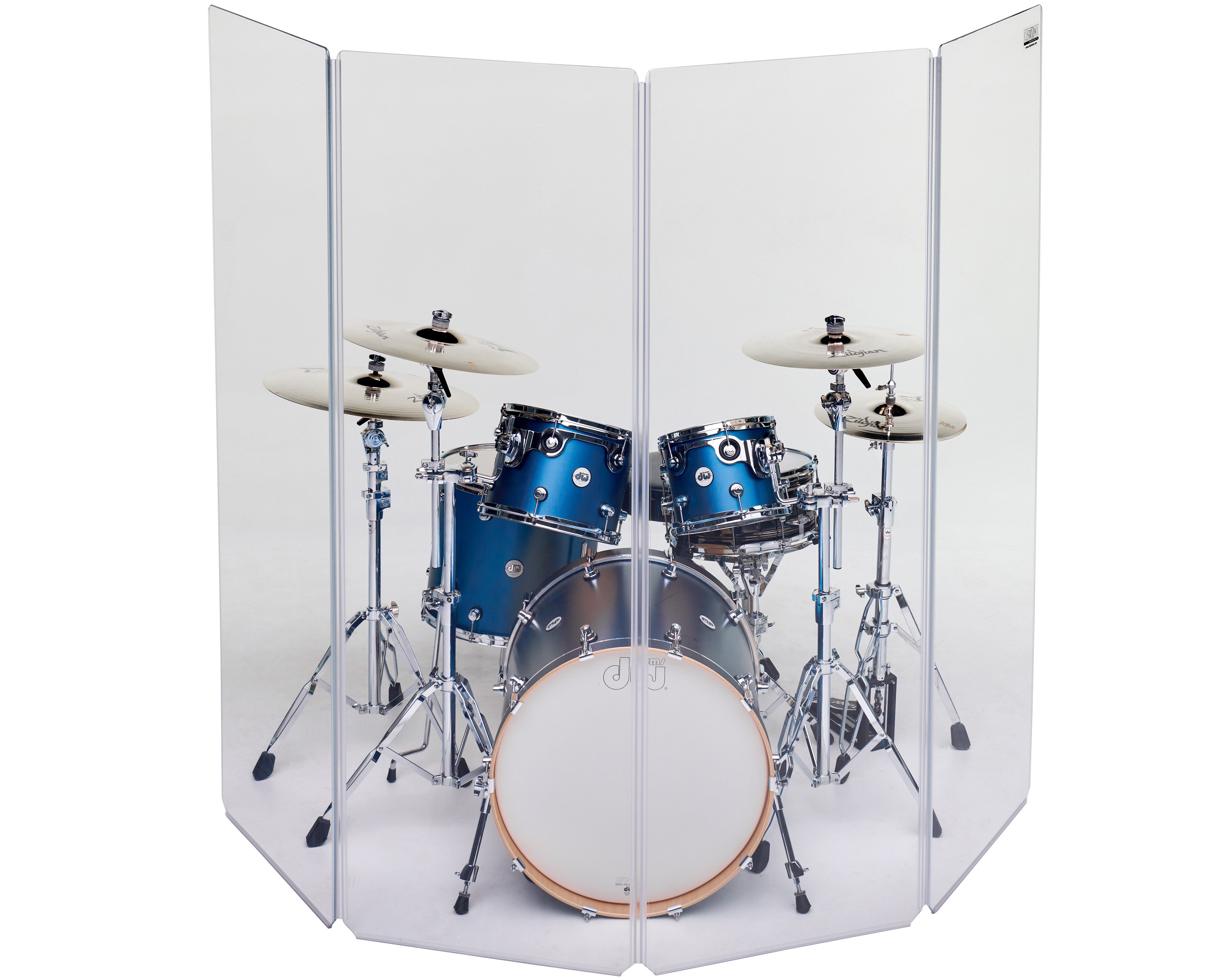 4 panel 6.5 ft. Tall Acrylic Drum Shield with Flexible Full-Length Hinges and Cable Cutouts A2478x4