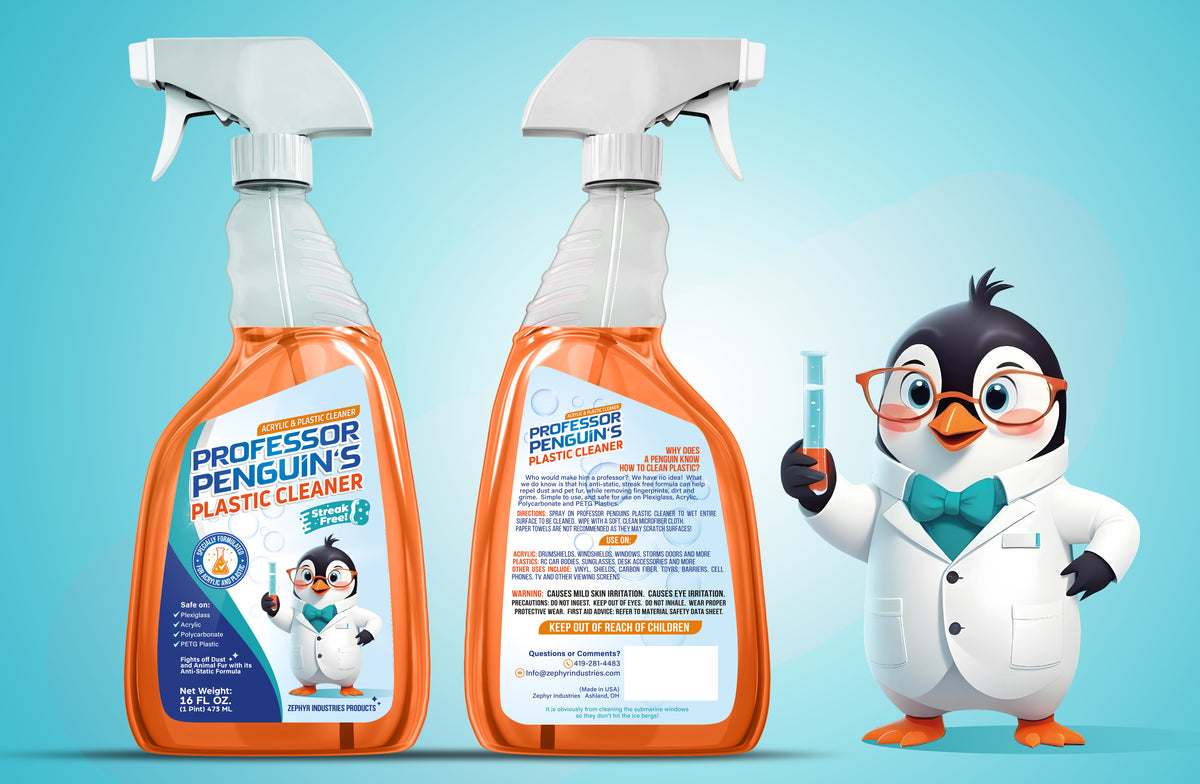 Acrylic Drum Shield Cleaner - Professor Penguins Plastic Cleaner
