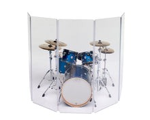 The A2466x5 5.5 ft. tall, 5-panel drum shield in front of a blue drum set on a white background.