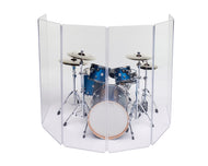 The A2466x6, 5.5 ft. tall 6-panel drum shield in front of a 5-piece drum set.