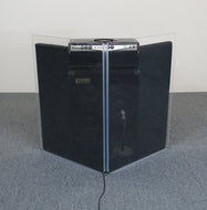 GoboPac 40 acrylic shield and sound absorption baffles creating separation between a 4x12 guitar cabinet and other instruments